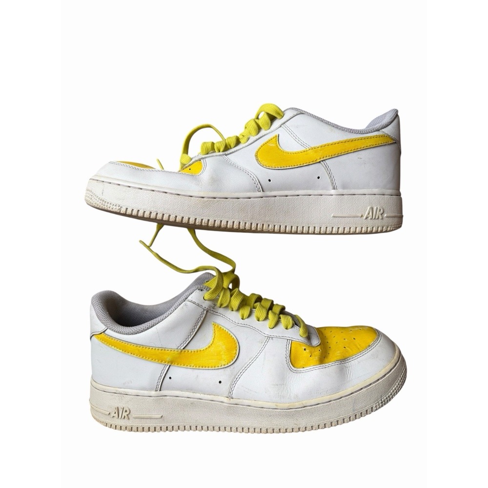 Nike Air Force 1 Low '07 White Light Citron Leather Lace-Up Sneakers 10.5